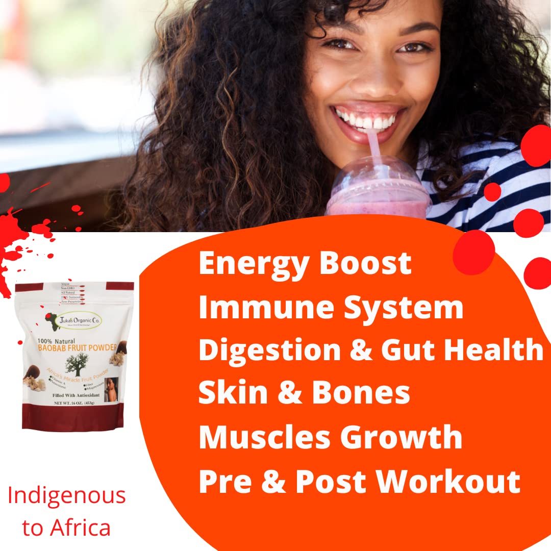 Baobab Powder by Jukas Organic Co. (100% Unprocessed, Authentic, Organic, Naturally Dried, Very Clean & Fresh from West Africa)