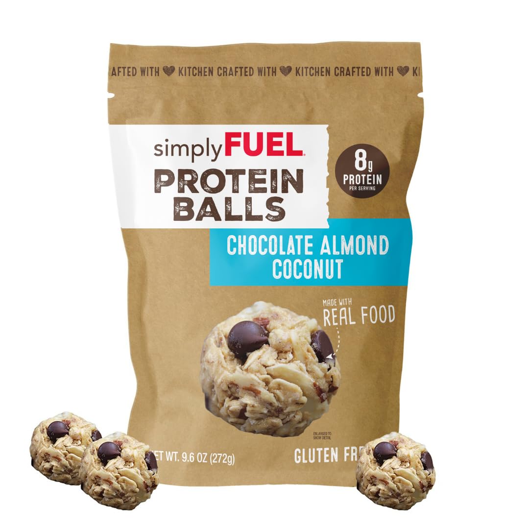 simplyFUEL Whole Food Protein Balls - Chocolate Almond Coconut Snacks, 8g Protein, Gluten Free, 12 Count Pack