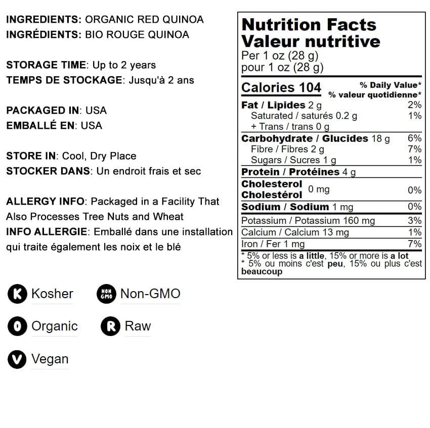 Food to Live Organic Red Quinoa, 8 Ounces Non-GMO, Whole Grain, Kosher, Vegan, Sirtfood, Bulk. Rich in Essential Amino Acids, Pr