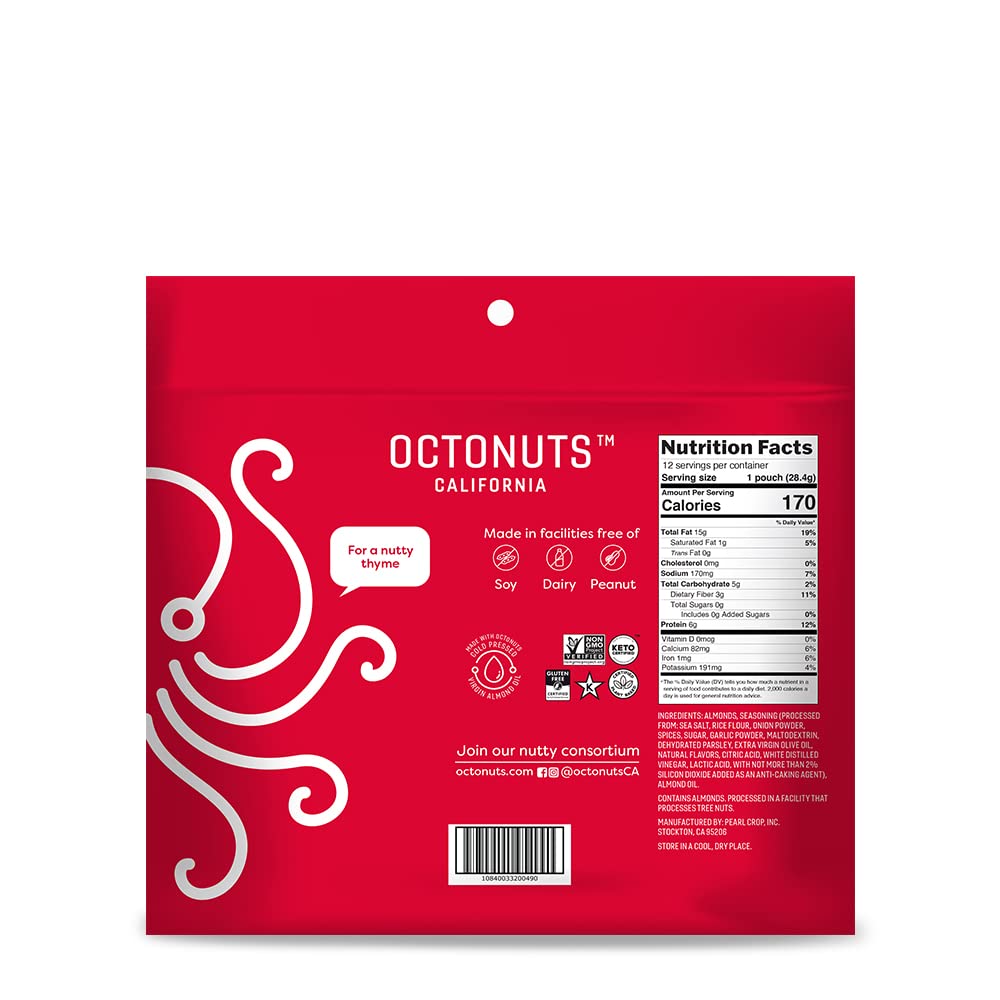 Octonuts Herbs de Provence Almonds - 12 Individually Wrapped Snack Packs (1oz Each), Healthy Snacks for Adults and Kids, Non-GMO