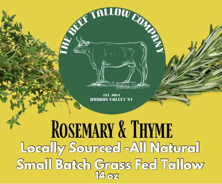The Beef Tallow Company | 100% Pure small batch pasture raised beef tallow infused with fresh rosemary & thyme | Saftey shrink s