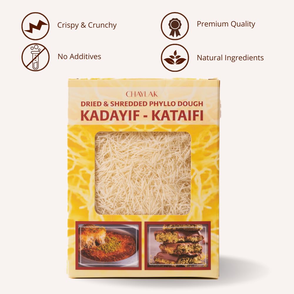 CHAYLAK Kataifi Shredded Fillo Dough for Knafeh, Dried Phyllo Dough, 8.8 Ounce