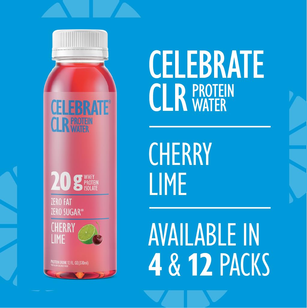 Celebrate Bariatric dietary products CLR Whey Isolate Protein Water, Cherry Lime, 20g Protein, Gluten-Free, 12 Fl Oz (Pack of 12)