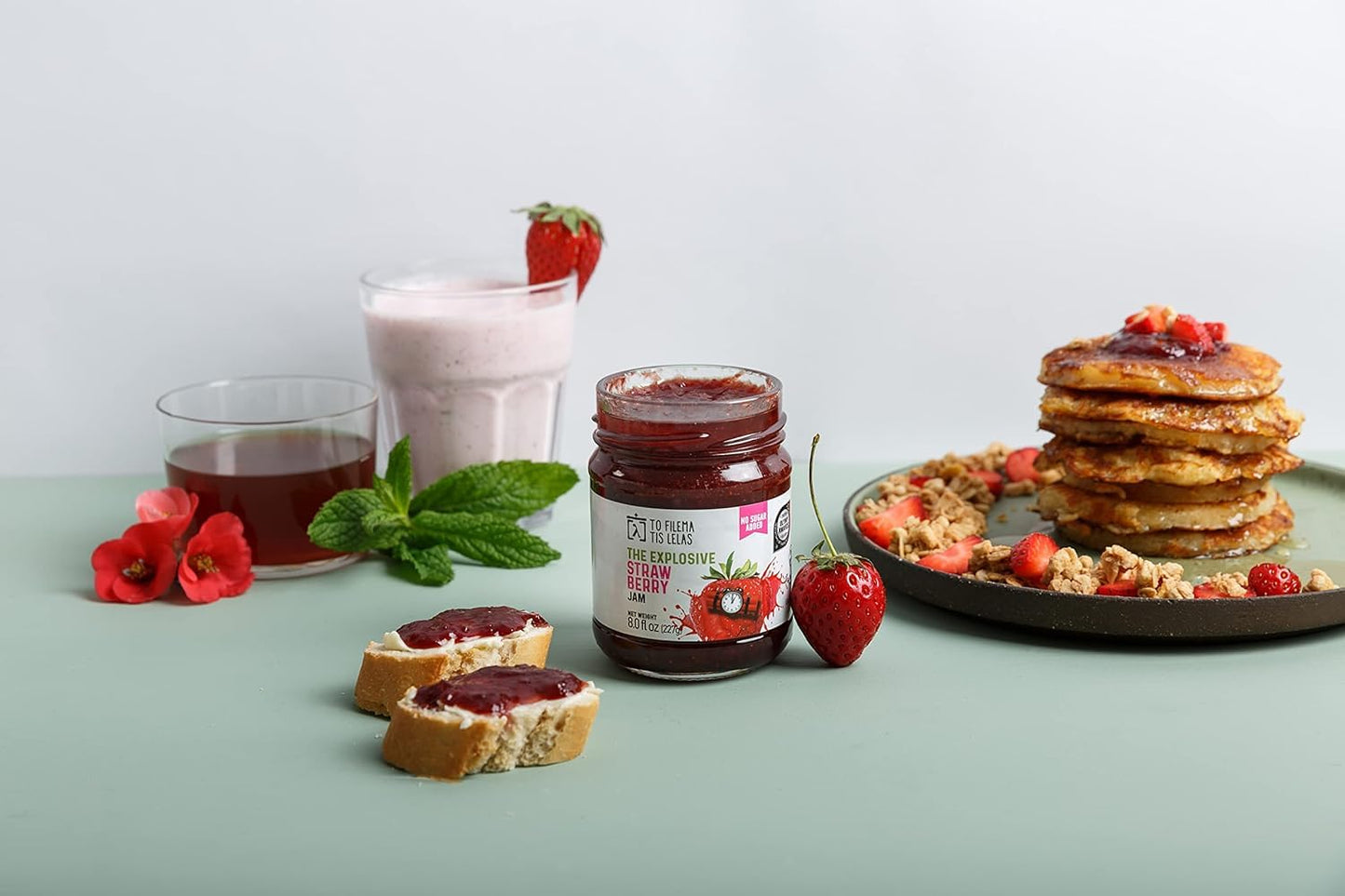 Assorted No Sugar Added Jams - 6 X 8 Fl. Oz - 2 X Strawberry, Forest Fruits & Pineapple - Made In Greece, No Preservatives, Glut