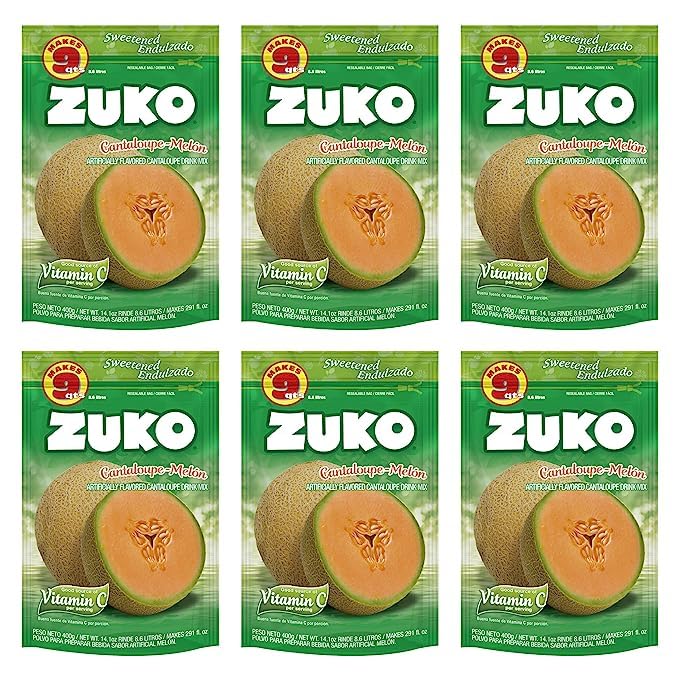 ZUKO Cantaloupe Instant Powder Drink, Family Pack, No Sugar Needed, Vitamin C, 14.1 Oz (Pack of 6)