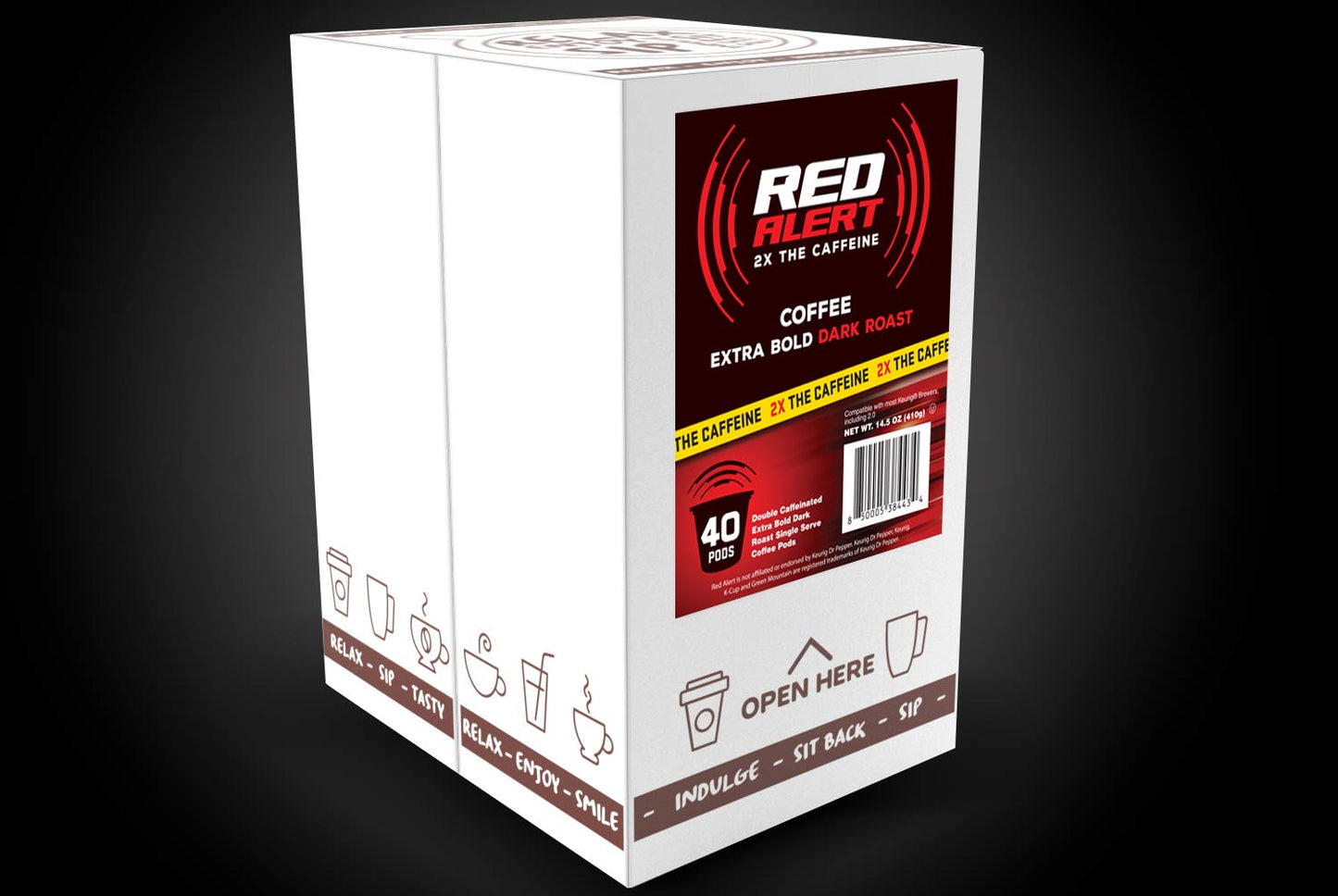 Red Alert Coffee Extra Strong Coffee Pods, 40 Count, Compatible with 2.0 Keurig K Cup malt-inspired, Extra Caffeine, Model RA DC40