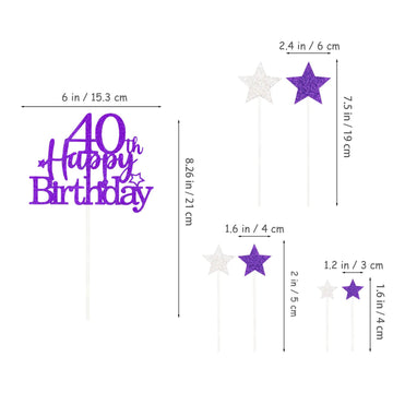 Glittery 40Th Happy Birthday Cake Topper With Star,Personalised 40 Birthday Cake Toppers Party Decorations Party Supplies For Me
