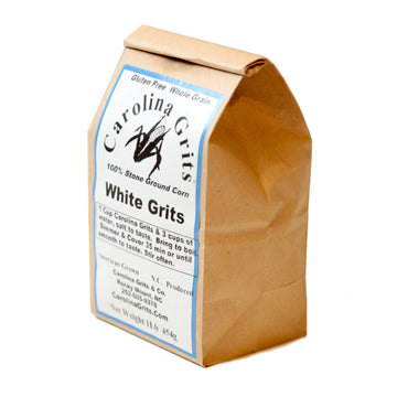 Carolina Grits Company Traditionally Stone Ground Carolina White Grits, Whole Grain, Gluten Free and non-GMO (White, 1 Pack (16