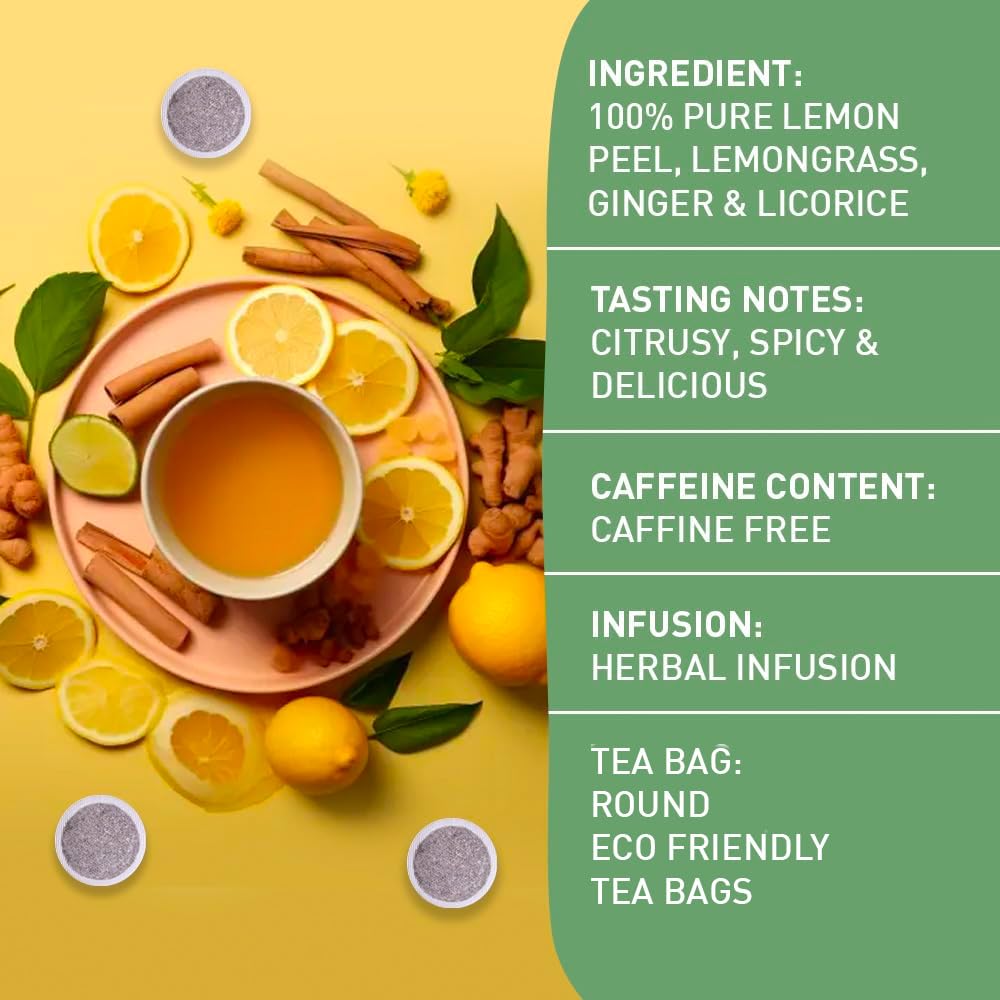 HANDPICK Lemon Ginger Tea Bags - Non-GMO, Caffeine Free, 100 Count, Eco-conscious Round Bags