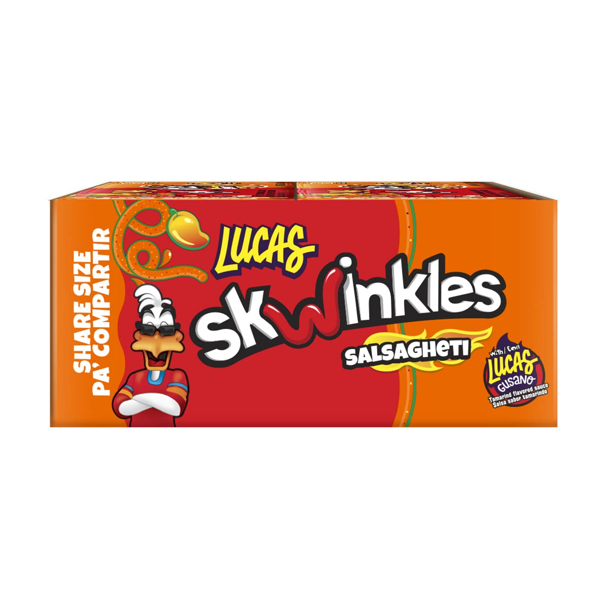Lucas Salsagheti Mango Flavored Hot Candy Strips And Tamarind Flavored Sauce, King Size 2.4 Oz - 6 Pieces Pack For Treats, Snack