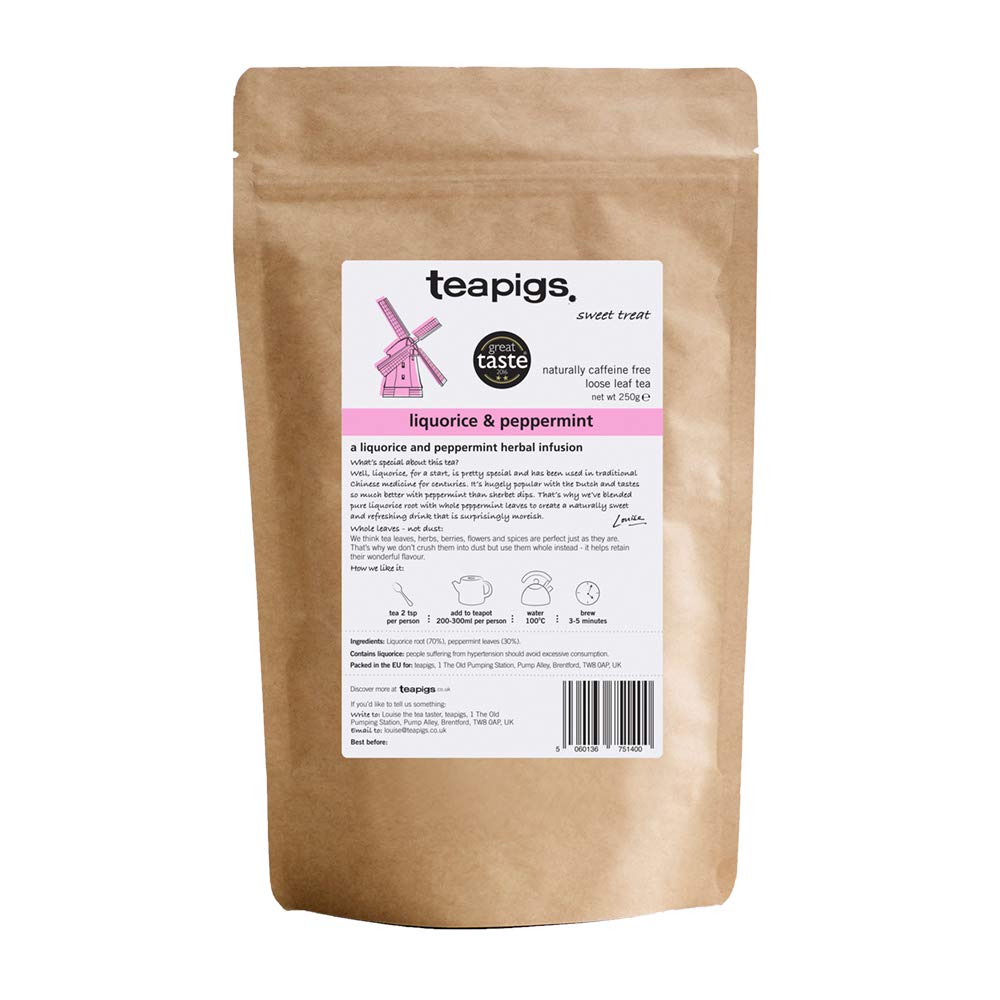 teapigs Caffeine Free Loose Herbal Tea, Pure Liquorice Root & Whole Peppermint Leaves, 250g (8.81 Ounce)