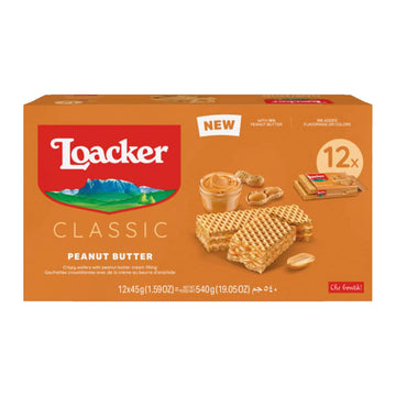 Loacker Classic Peanut Butter Wafers - Premium Crispy Wafer Cookies With Peanut Butter Cream Filling - Multipack Of 12 Snack Packs - Non-Gmo - Creamy Pb - 45G/1.59Oz, Pack Of 12