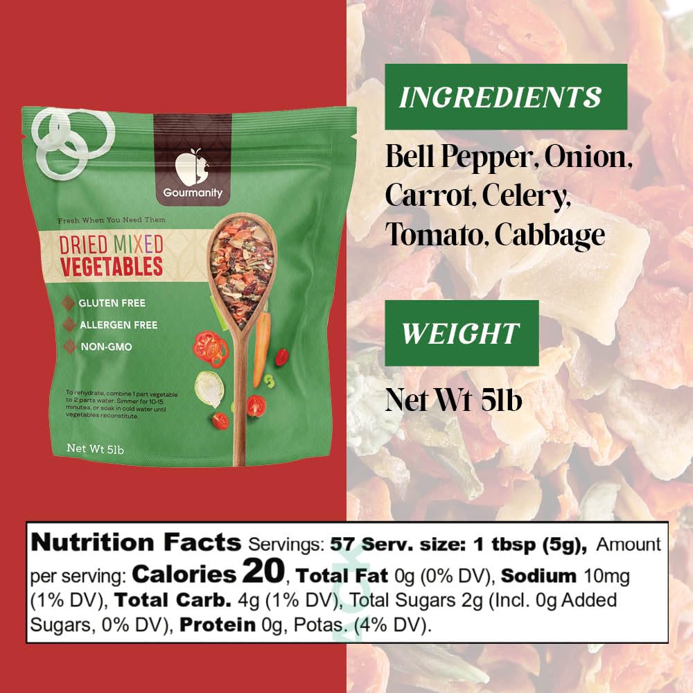 Gourmanity Dehydrated Mixed Vegetables Soup Starter Mix, 5 lb Bulk Dried Vegetables, Kosher