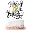 Happy 12Th Birthday Cake Topper, 12 Birthday Party Cake Decorations (Black And Gold Flashes, 12Th)