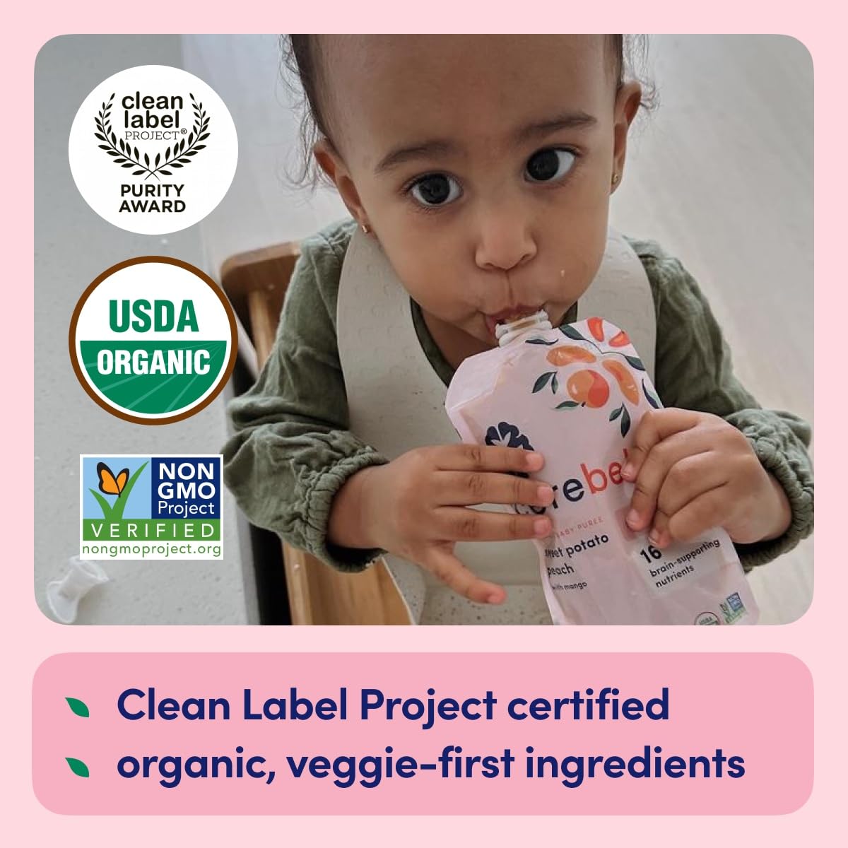 Cerebelly Sweet Potato Peach Smoothie (Pack Of 6) - Healthy Kids Snacks - Baby Food Pouch With 16 Vital Nutrients And Brain Supp
