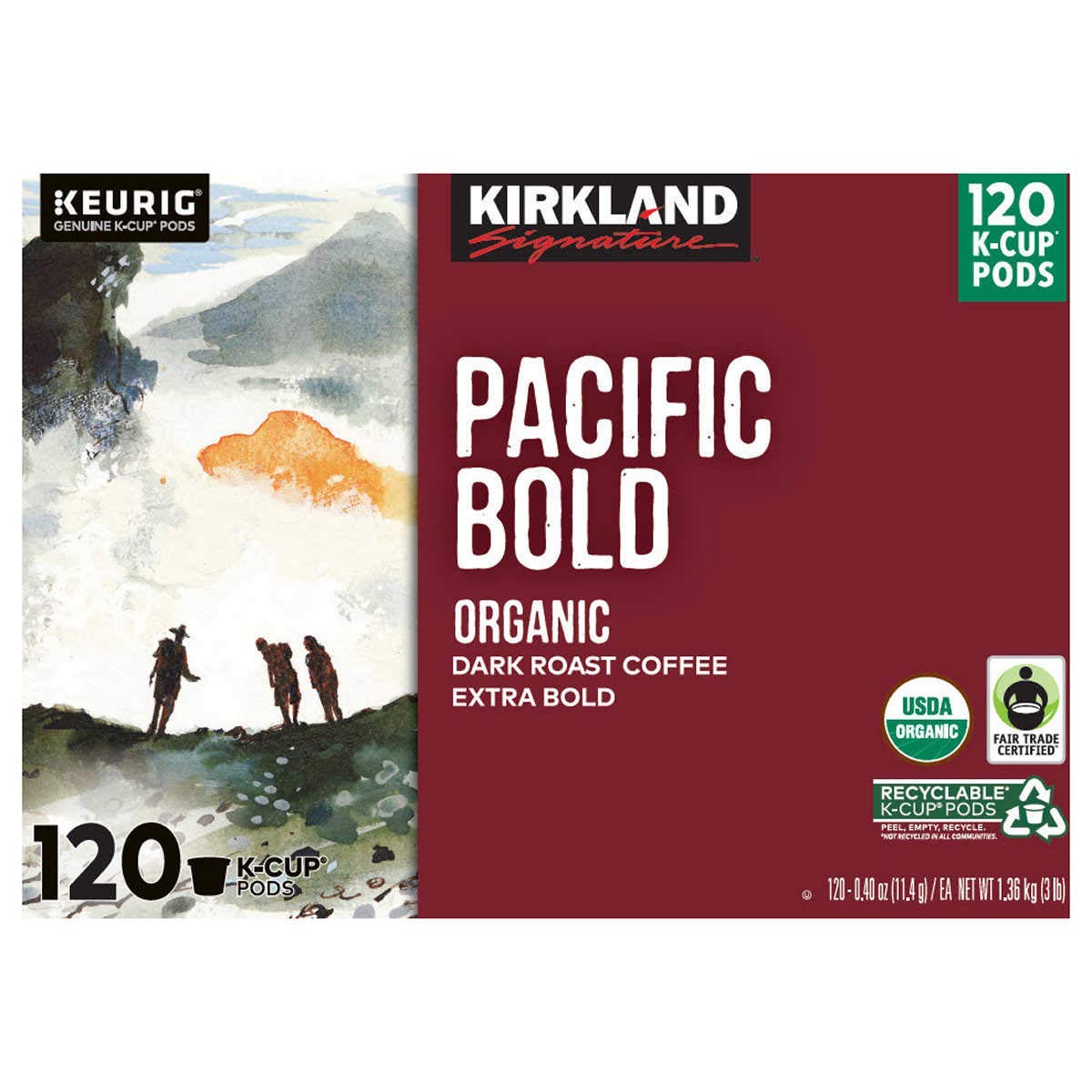 Kirkland Signature Pacific Bold Coffee K Cups, Dark Roast - 120 Count, 3 Lb Box