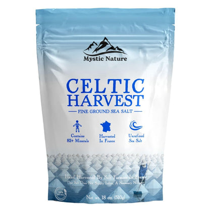 Celtic Harvest Fine Ground Sea Salt - 1.1lb - 18oz | Rich in 82+ Essential Minerals | 100% Natural & Unrefined | Hand Harvested 