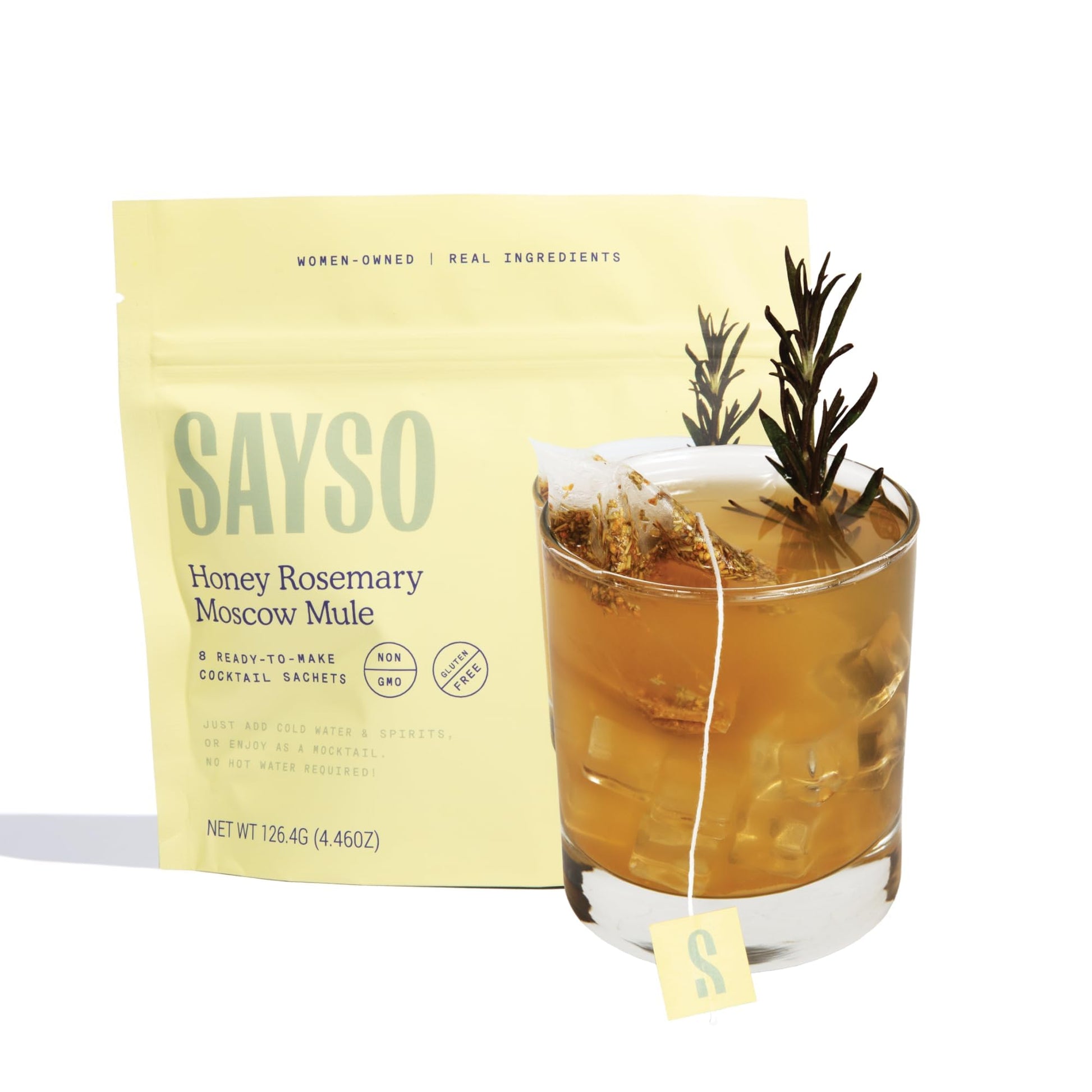 SAYSO Cocktail Tea Bags - Instant Mixers - All Natural, Low Calorie, Low Sugar - Honey Rosemary Moscow Mule