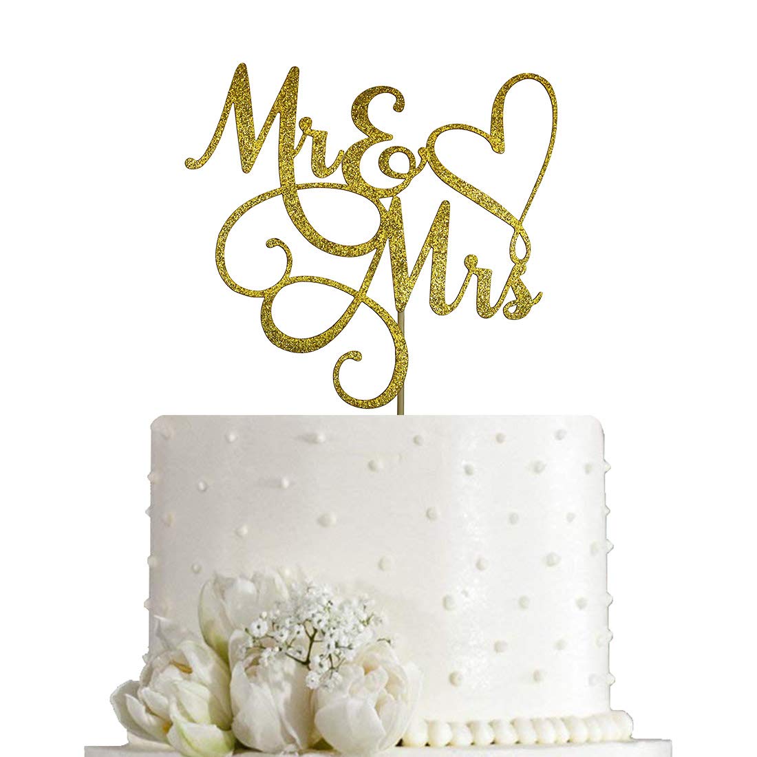 Aminjie Gold Glitter Mr & Mrs Cake Topper - Wedding, Engagement, Wedding Anniversary Cake Toppers Decorations
