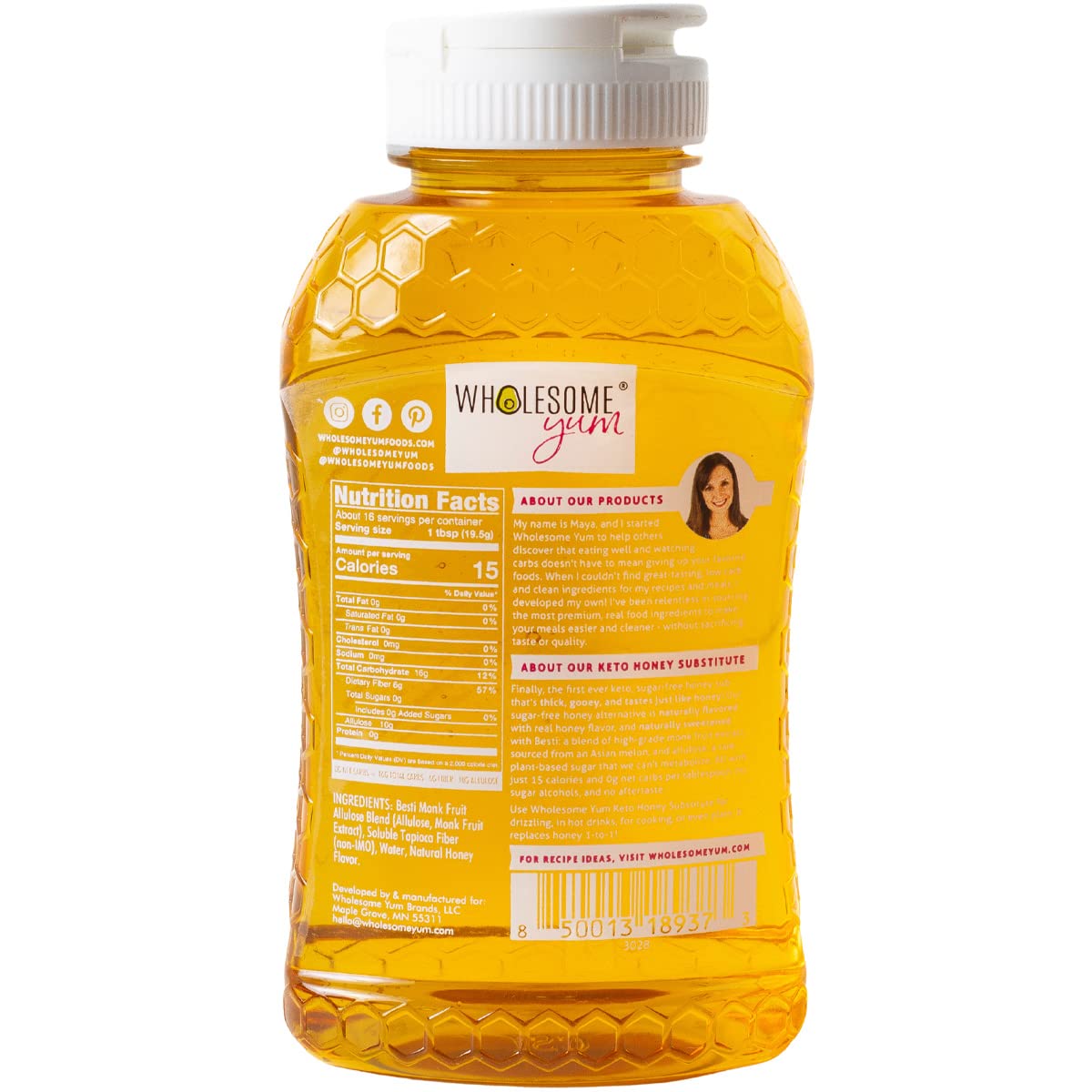 Wholesome Yum Zero Sugar Honey Substitute (Keto Honey) - Natural Sugar Free Honey Alternative With Monk Fruit & Allulose - Zero