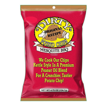 Dirty Potato Chips Dirty Kettle Chips Bag, Mesquite BBQ, 4.75 oz., 12 Count 4.75 Ounce (Pack of 12)