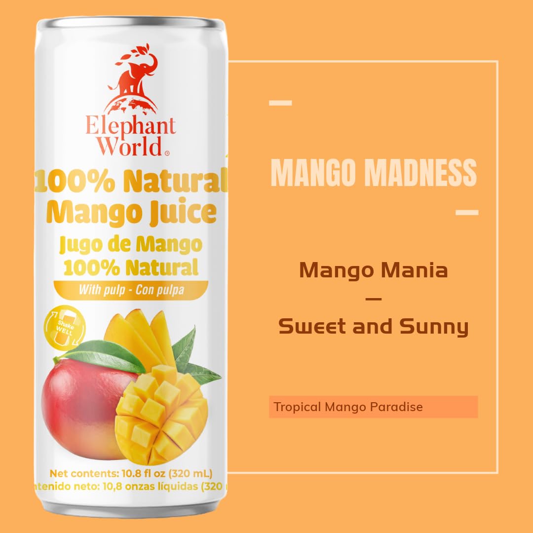 Elephant World 100% Natural Mango Juice | Non Gmo | 10.8 Oz (Pack Of 6), Mango