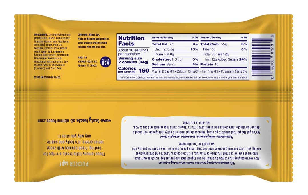 Tru-Blu Vanilla Cookies With Lemon Creme | No Artificial Ingredients | No High Fructose Corn Syrup | Made In The Usa | 12 Ounce (Pack Of 3)