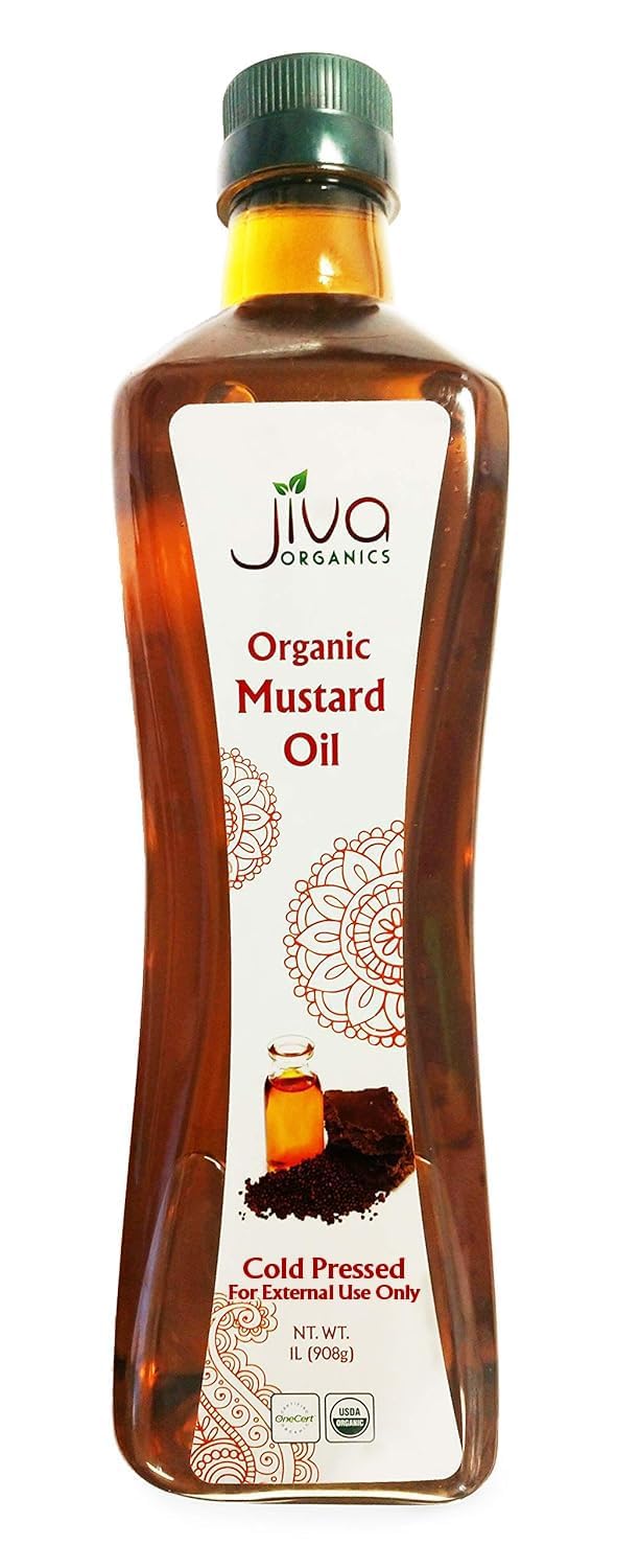 Jiva Organics Organic Mustard Oil 1 Liter Bottle (33.8 Ounce) - Non-GMO, Premium, Cold Pressed