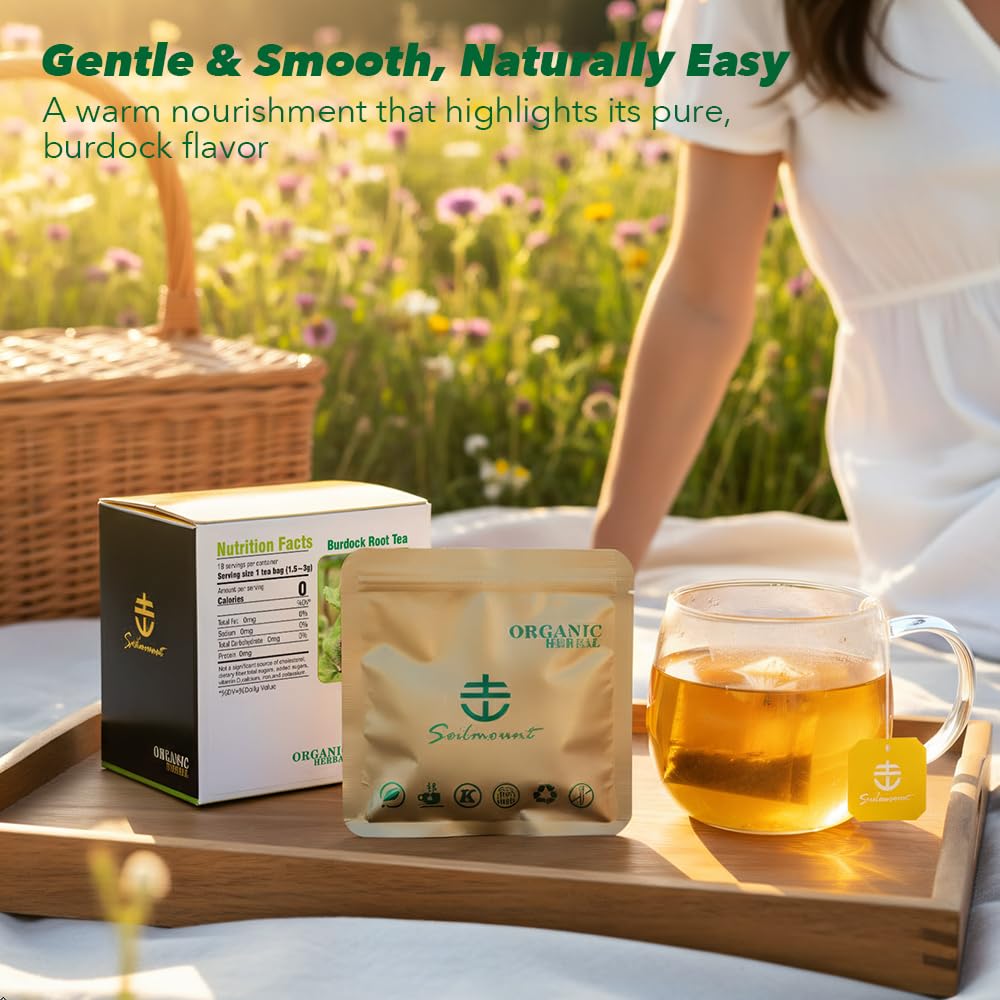 Soilmount Organic Burdock Root Tea - Caffeine-Free Herbal Tea - 18 Individually Wrapped Tea Bags