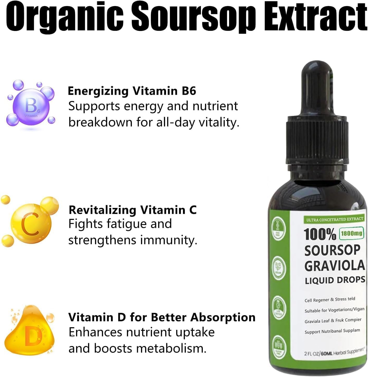 Jteveweu Naturesours 100% Pure Organic Soursop Extract, 100% Pure Organic Soursop Extract, Naturesours Soursop Liquid Drops Herb