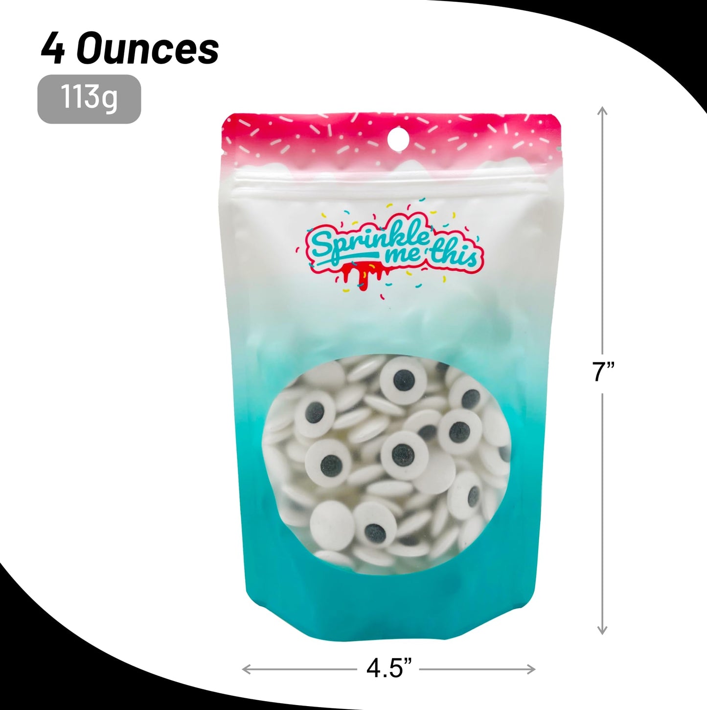 Large Spooky Eye Toppers - 4 oz Resealable Stand Up Candy Bag - Edible Baking Decorations - Funny Googly Eyes for Cupcakes, Cake