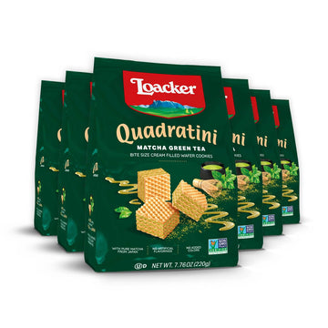 Loacker Quadratini Matcha Wafer Cookies LARGE - Premium Crispy Bite Size Wafers - 30% Less Sugar - NON-GMO - LARGE Pack of 6