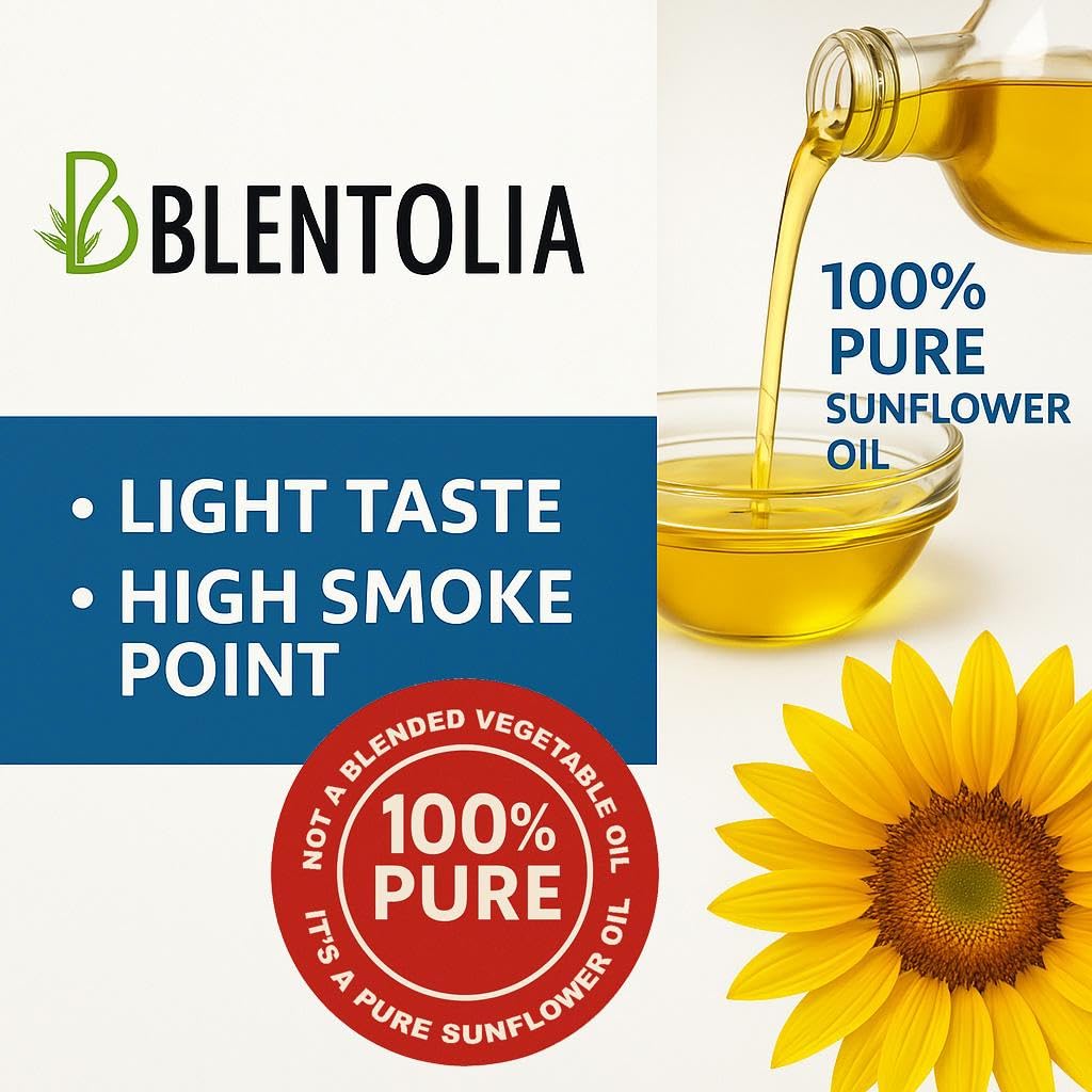 BLENTOLIA 100% Pure Sunflower Oil - Non-GMO, Light Taste, 4.5L, Ideal for Frying, Cooking & Baking