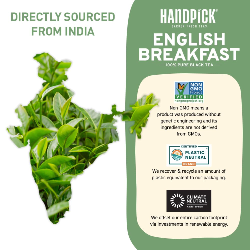 HANDPICK English Breakfast Loose Leaf Tea, Strong & Robust, 340g, Non-GMO, Resealable Ziplock Pouch