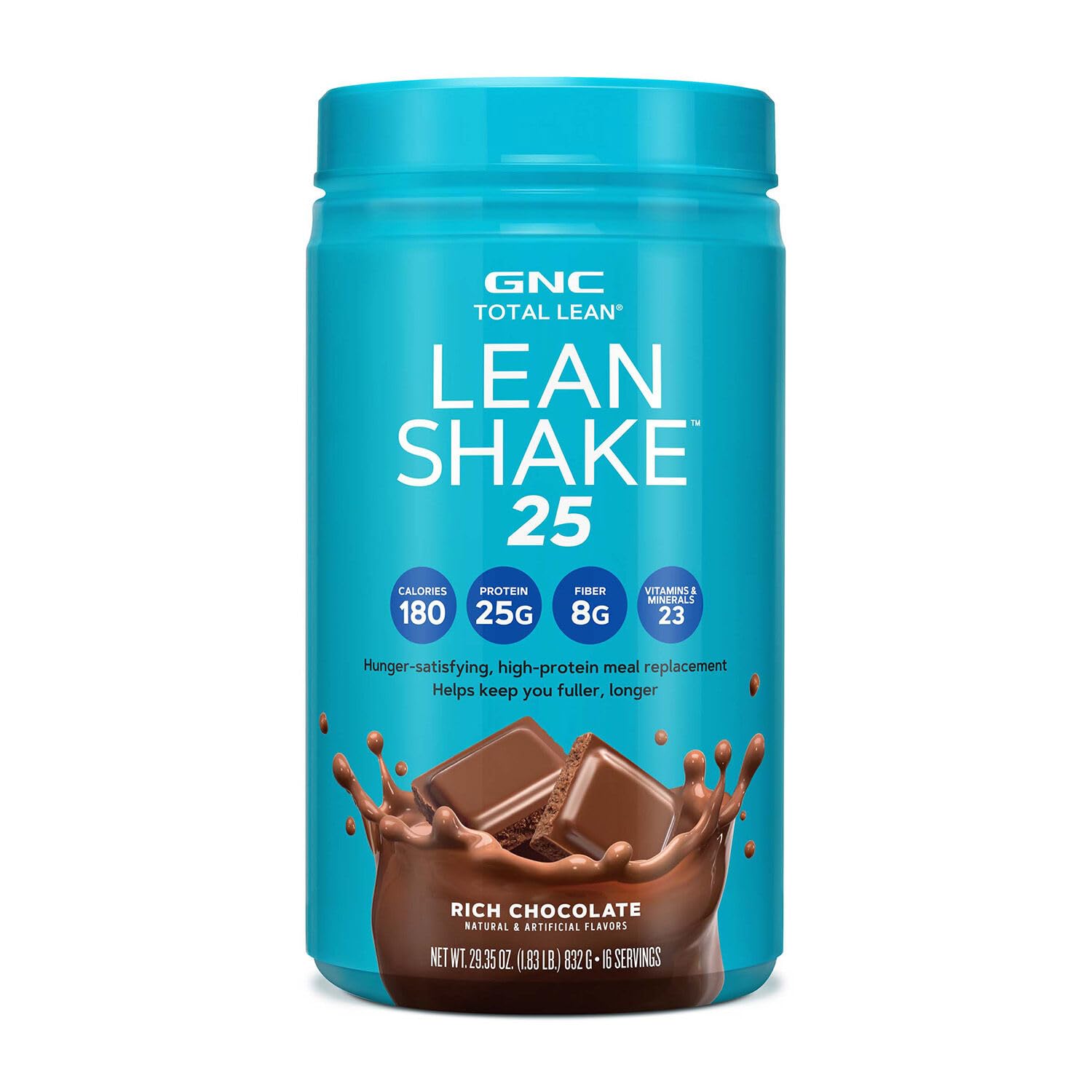 GNC Total Lean Lean Shake 25 Protein Powder, High-Protein Meal Replacement, Rich Chocolate, 16 Servings, 16 Count