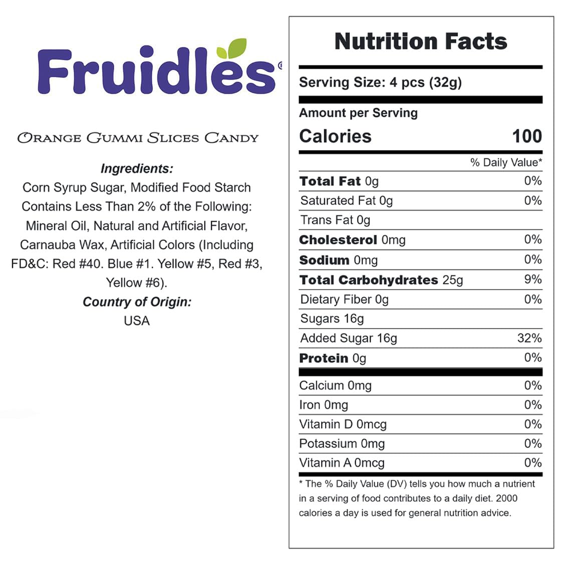 Fruidles Orange Gummi Slices Candy, Sugar Coated Gummies, 8 Ounce Pack