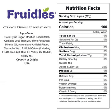 Fruidles Orange Gummi Slices Candy, Sugar Coated Gummies, 8 Ounce Pack