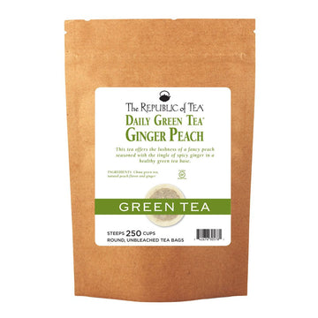 The Republic Of Tea Ginger Peach Green Tea, 250 Tea Bags, Ripe Peach Spicy Ginger Gourmet Green Tea