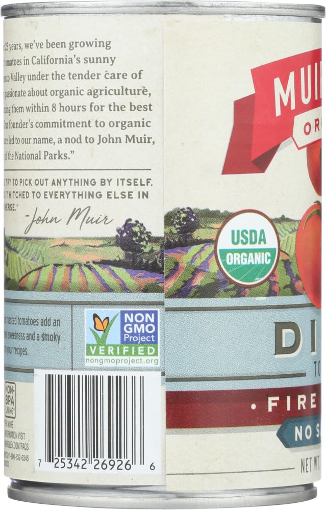 Muir Glen Organic Diced Fire Roasted Tomato No Salt 14.5 Ounce (Pack of 12)
