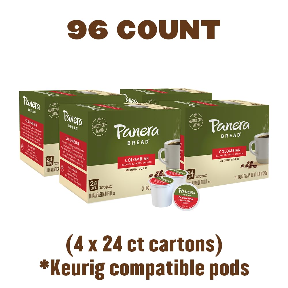 Panera Bread Colombian Medium Roast Coffee, Single Serve 96 Count Pods (4 Packs Of 24)