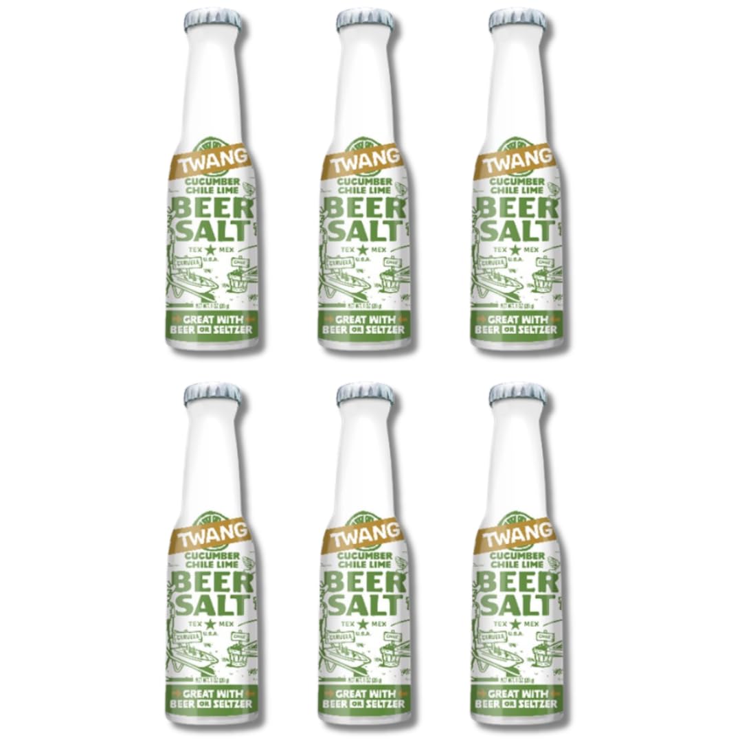 LYZAS SWEETS & TREATS Twang Beer Salts, Cucumber Chili Lime, Pocket Size Bottles, Pack of 6, 1-1.4 oz Each