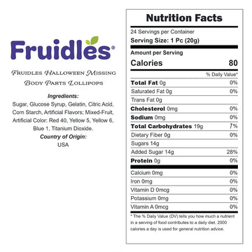 Fruidles Halloween Missing Body Parts Lollipops, Fun And Festive Holiday Snacking (144-Pack)