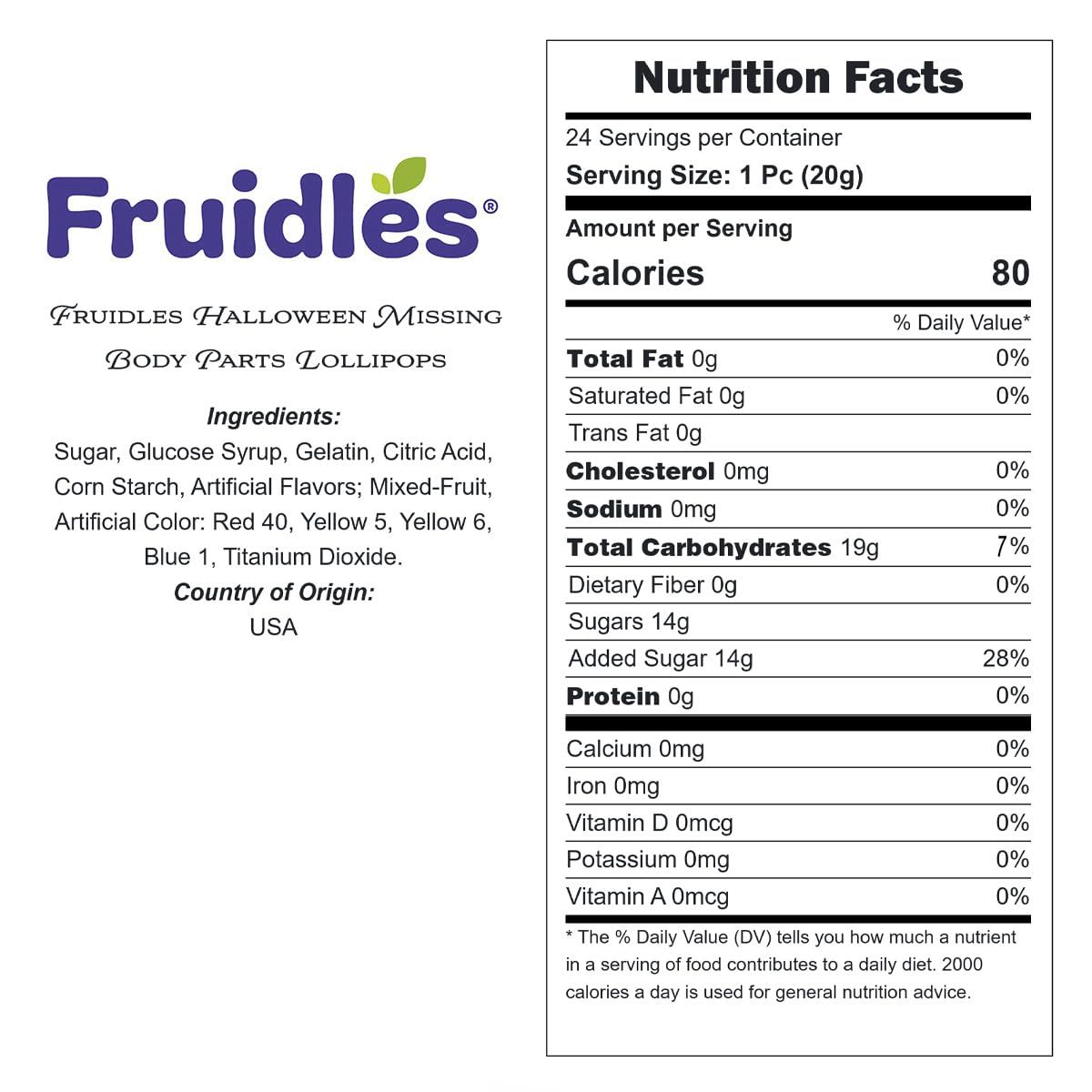 Fruidles Halloween Missing Body Parts Lollipops, Fun And Festive Holiday Snacking (144-Pack)
