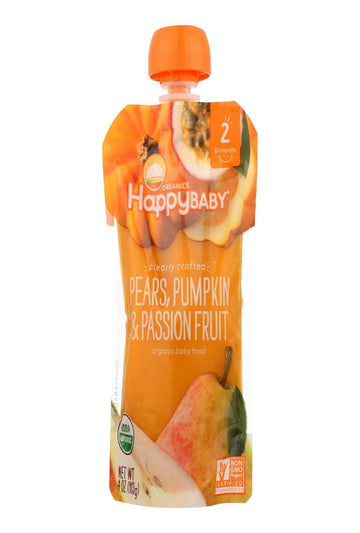 Happy Baby Organics Stage 2 Baby Food Pouches, Gluten Free, Vegan & Healthy Snack, Clearly Crafted Fruit & Veggie Puree, Pears P