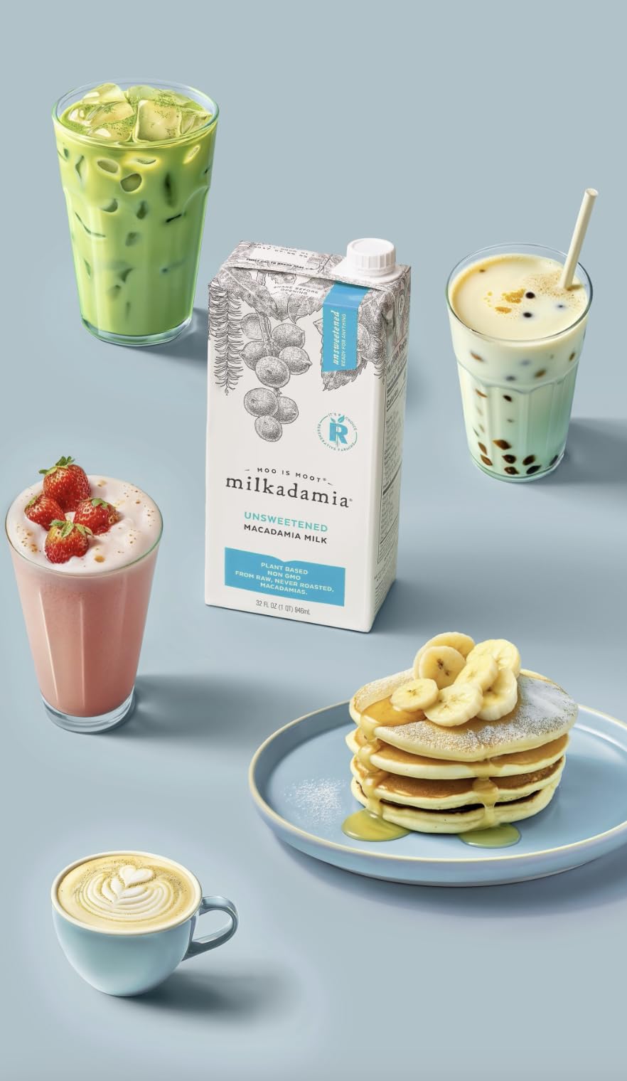 milkadamia Macadamia Milk - Unsweetened - 32 Fl Oz (Pack of 6) - Lactose Free, Vegan, Shelf Stable, Plant Based, Non Dairy, Dair