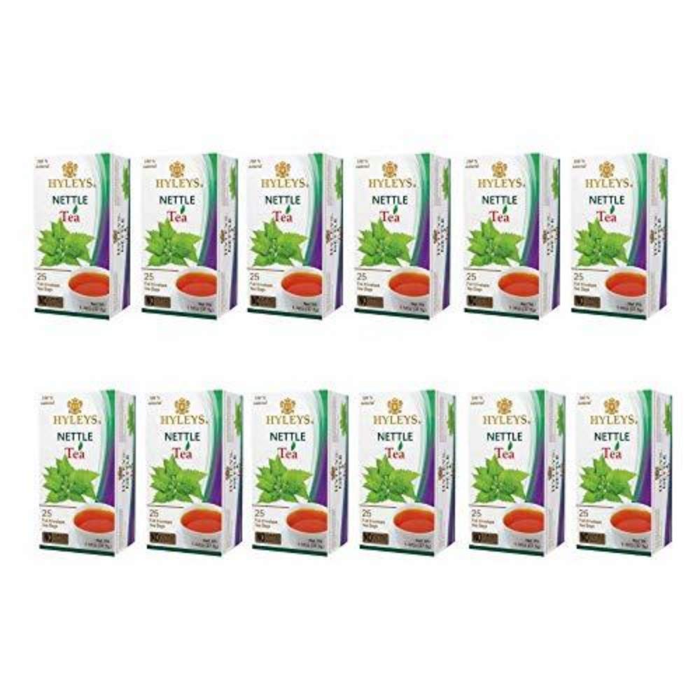 12 Pack Of Hyleys Natural Nettle Leaves With Black Tea - 25 Tea Bags (100% Natural, Sugar Free, Gluten Free And Non-Gmo)