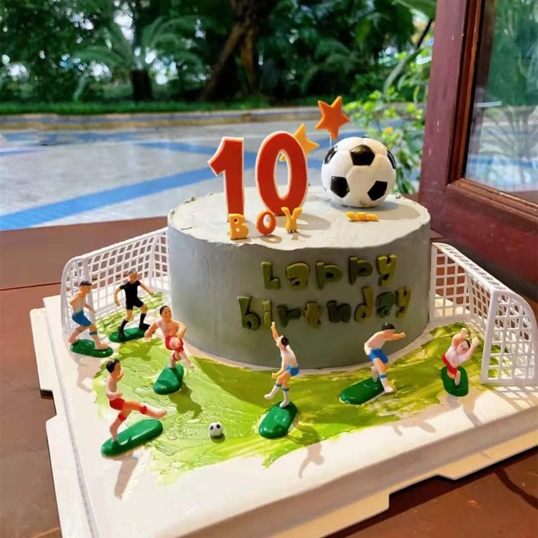 Qoadwem Soccer Cake Toppers - Resin Football Theme Decorations, Style 2, Model 5 for Birthday and Graduation Parties
