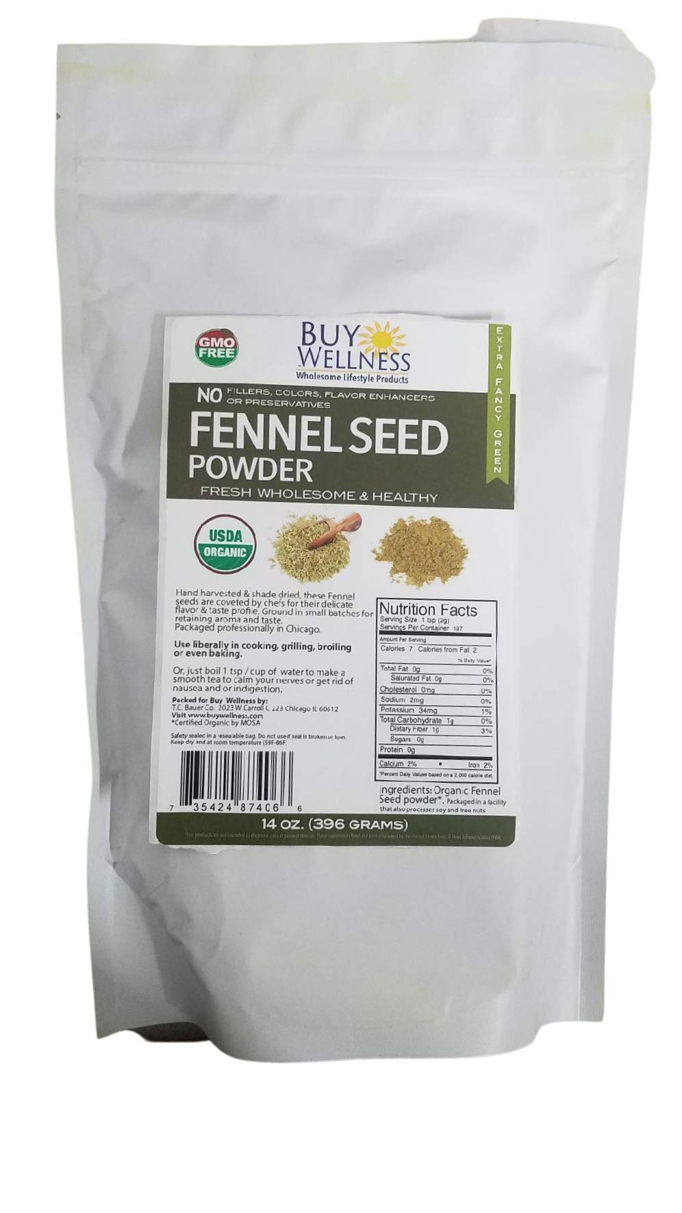 Buy Wellness Organic Fennel Seeds Powder, Non-GMO, Gluten-Free, 16 oz Bulk Pack