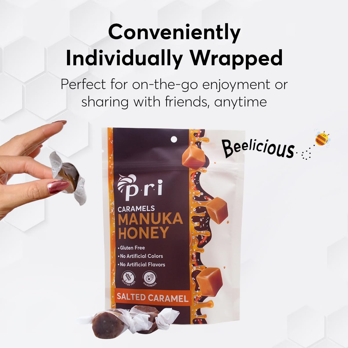 P.R.I Manuka Honey Salted Caramels, Sweet and Chewy All Natural Treat, 4oz
