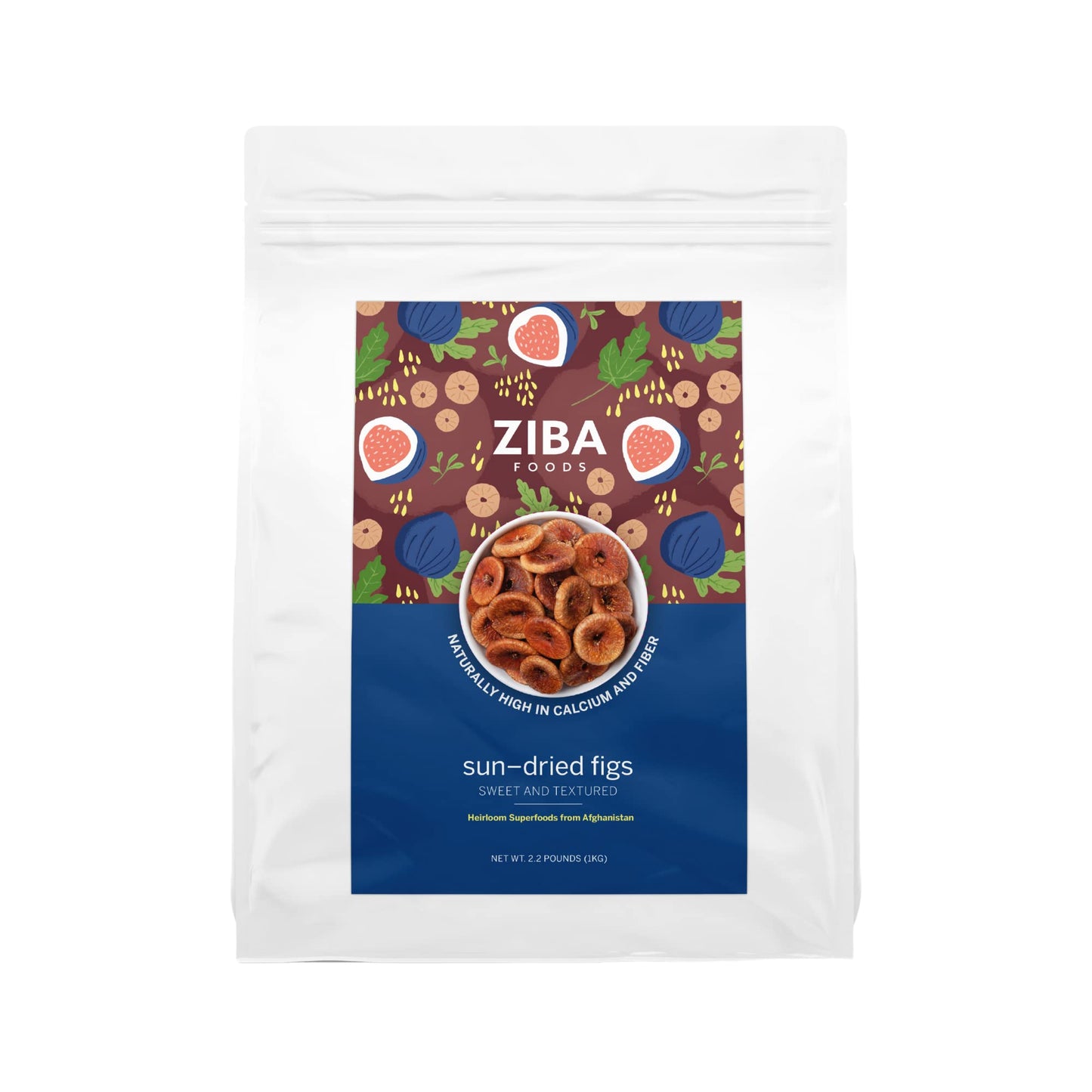 Ziba Foods Sun Dried Figs | 2.2 lbs | No Sugar Added Non-GMO, Gluten Free Dried Fig Snack | Vegan Figs Dried Fruit Easy to Seal 